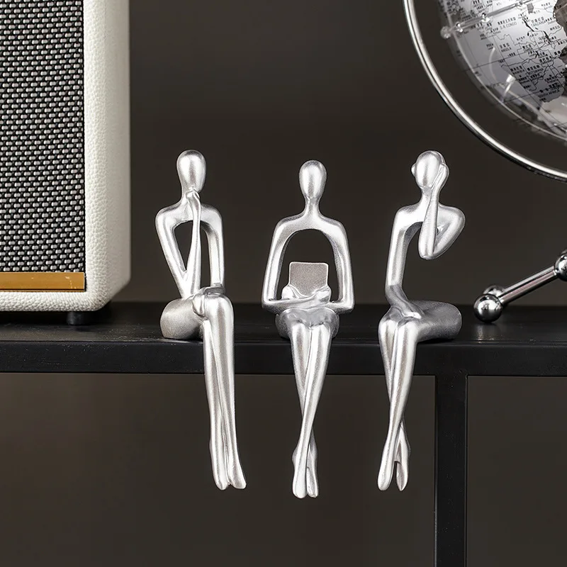 3Pcs  Abstract Thinker Statues, Modern Minimalist Resin Figurines for Shelf Decor, Office & Home Bookshelf Accents