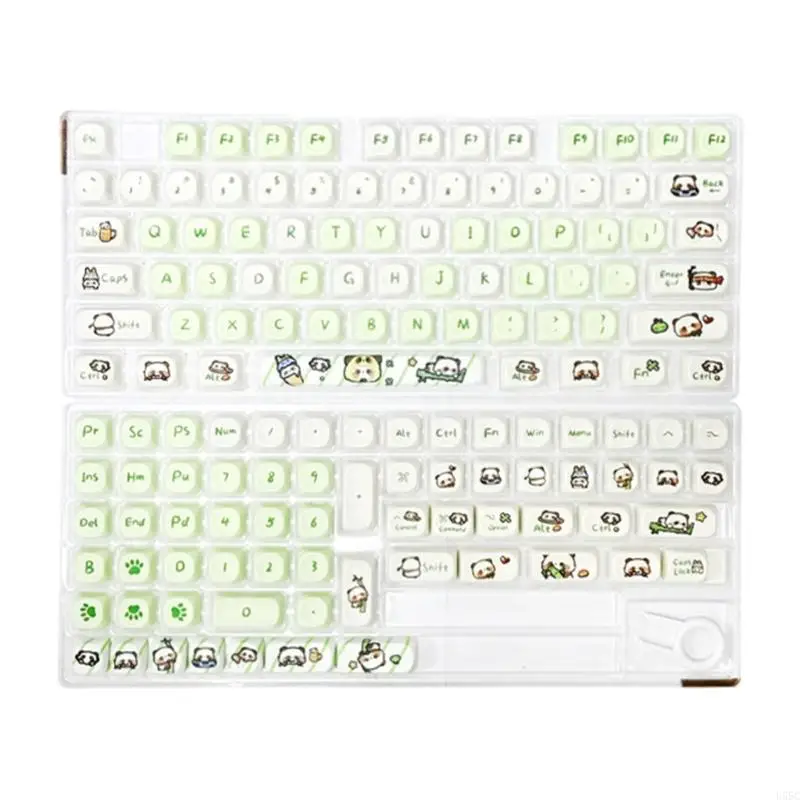 U55C Keycaps Milky Green Panda Theme 137Keys Customization MOA Height Set For Mechanical Keyboards Switches Keycap Set