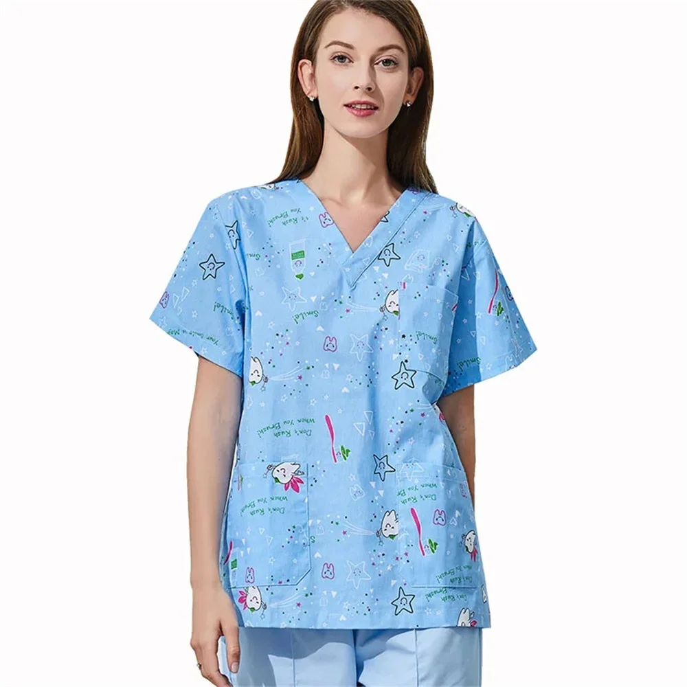 High Quality Clinical Uniform Woman Print Scrub Tops Beauty Salon Work Clothes Surgical Costume for Female Medical Costume