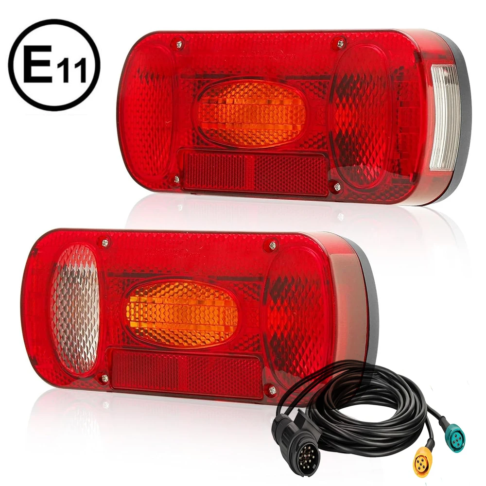 12V Trailer Tail Lights Set Wiring Harness Brake Light for Truck Lighting Cable Set 13 Pin Plug and 2 Pieces 5.5M 5 Core Cable