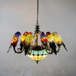 Oufuna Tiffany Parrot Chandelier LED Vintage Creative Color Glass lampada a sospensione Decor per la casa soggiorno camera da letto Hotel