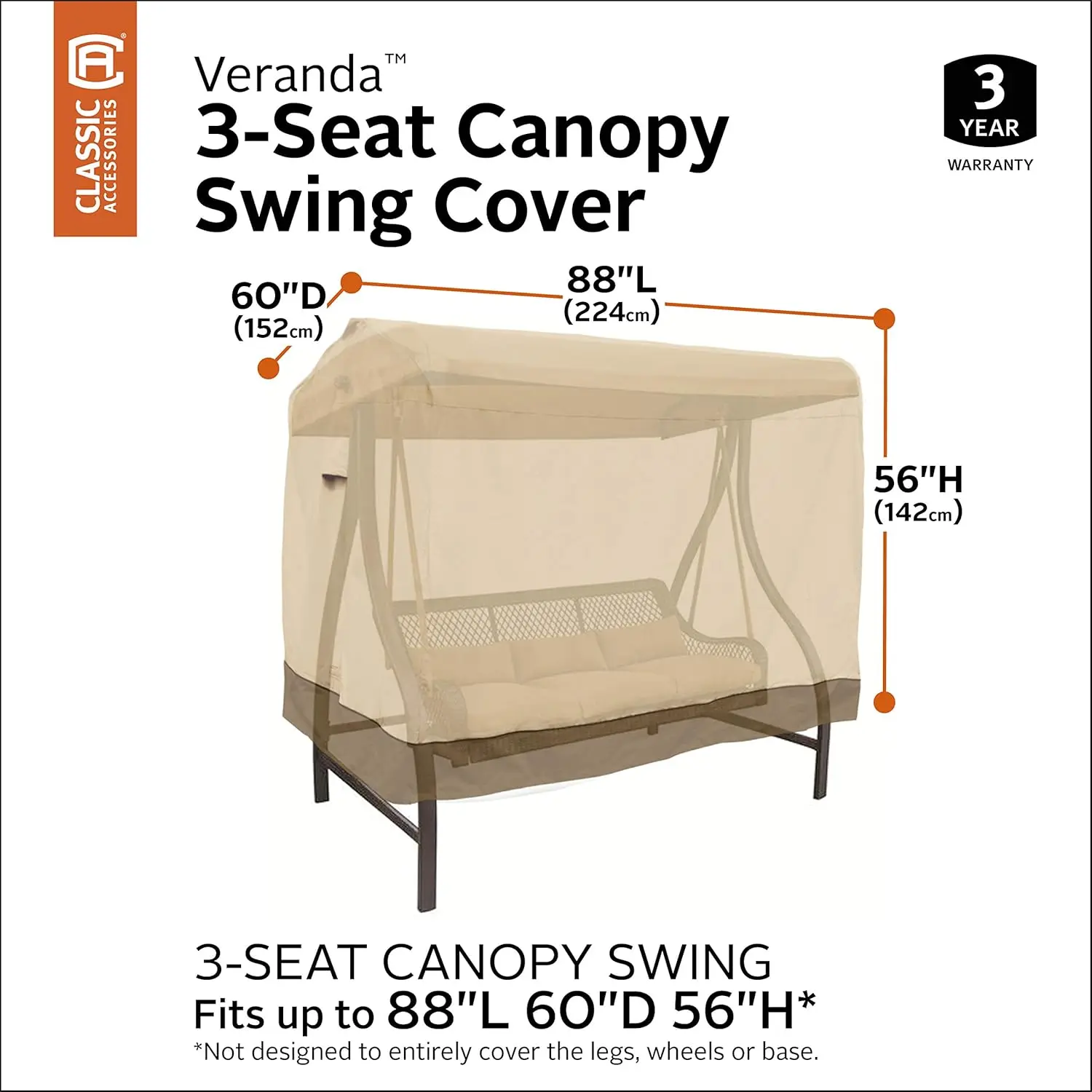 Accessories Veranda Water-Resistant 88 Inch Canopy Swing Cover, Patio Furniture Covers