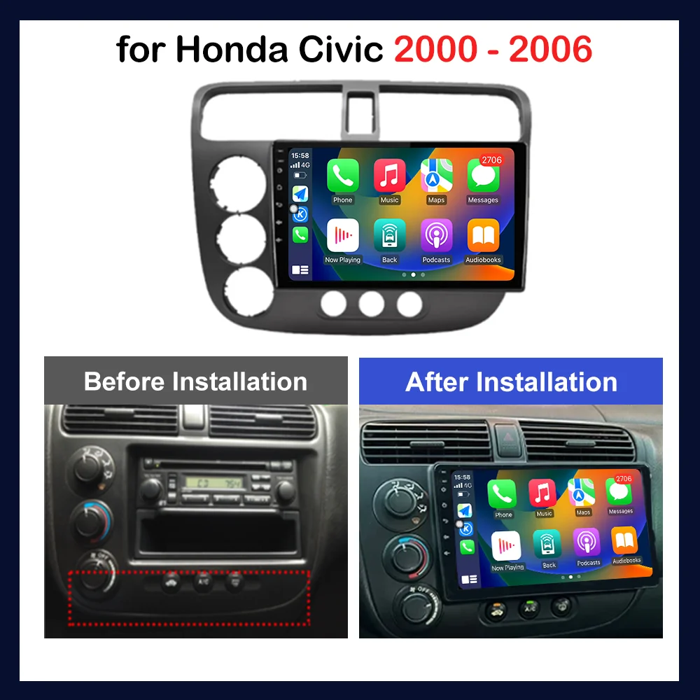 DSP Stereo Carplay GPS Navi Split Screen for Honda Civic 2000 - 2006 Android Intelligent System Car Radio Multimedia Player WiFi