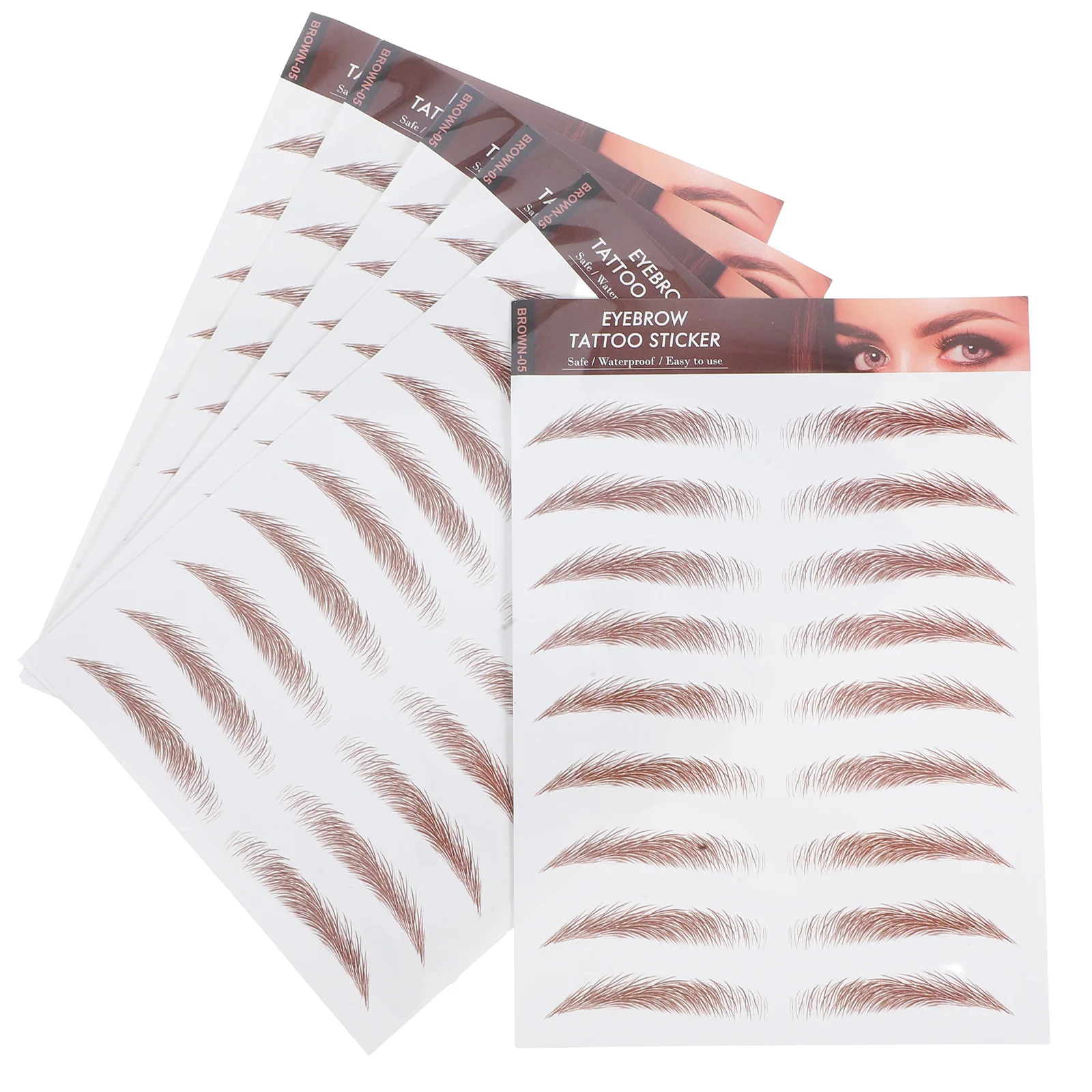 

6 Sheets 3D Realistic Brown Eyebrow Stickers Waterproof Natural-Looking Transfer Temporary Adhesive Brow Cover for Thin Or