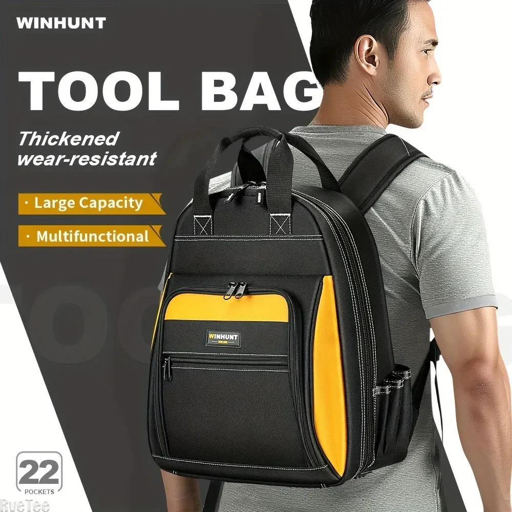 WINHUNT Tool Backpack 22 Pockets Durable Multi-Pocket Professional Electrician\'s Backpack Portable Large Capacity Tool Bag