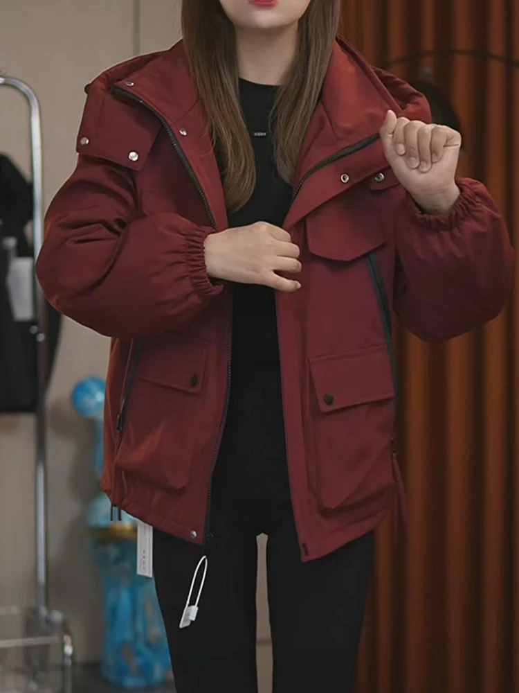 

Women's Fce Lined Zipper Jaet with Large kets Hooded Workwear Cotton Coat Loose Fit plus Size Winter New Arrival