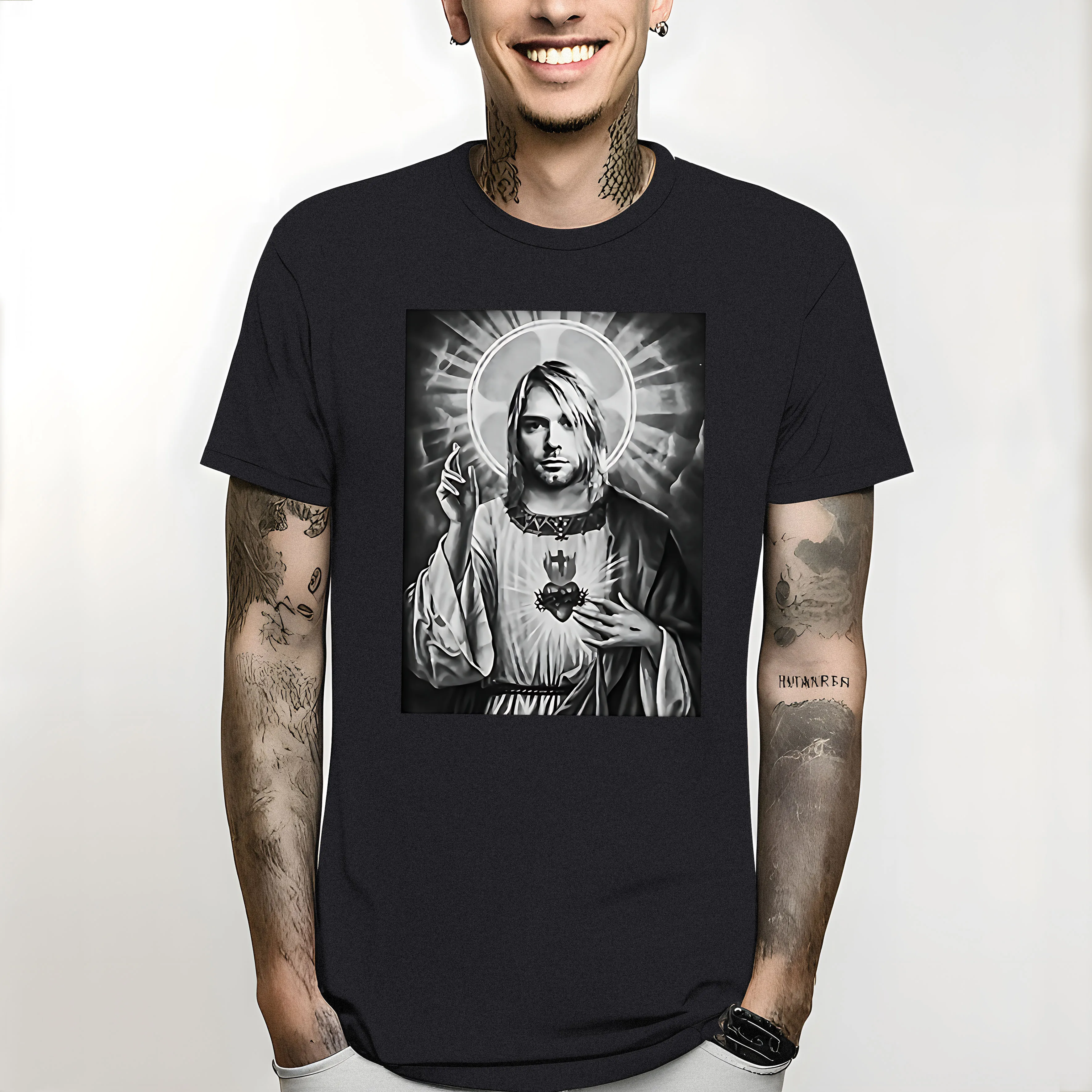 2024 Kurt Cobain Saviour color negro Camiseta manga corta para hombre estampado oversized t shirt  streetwear  graphic t shirts