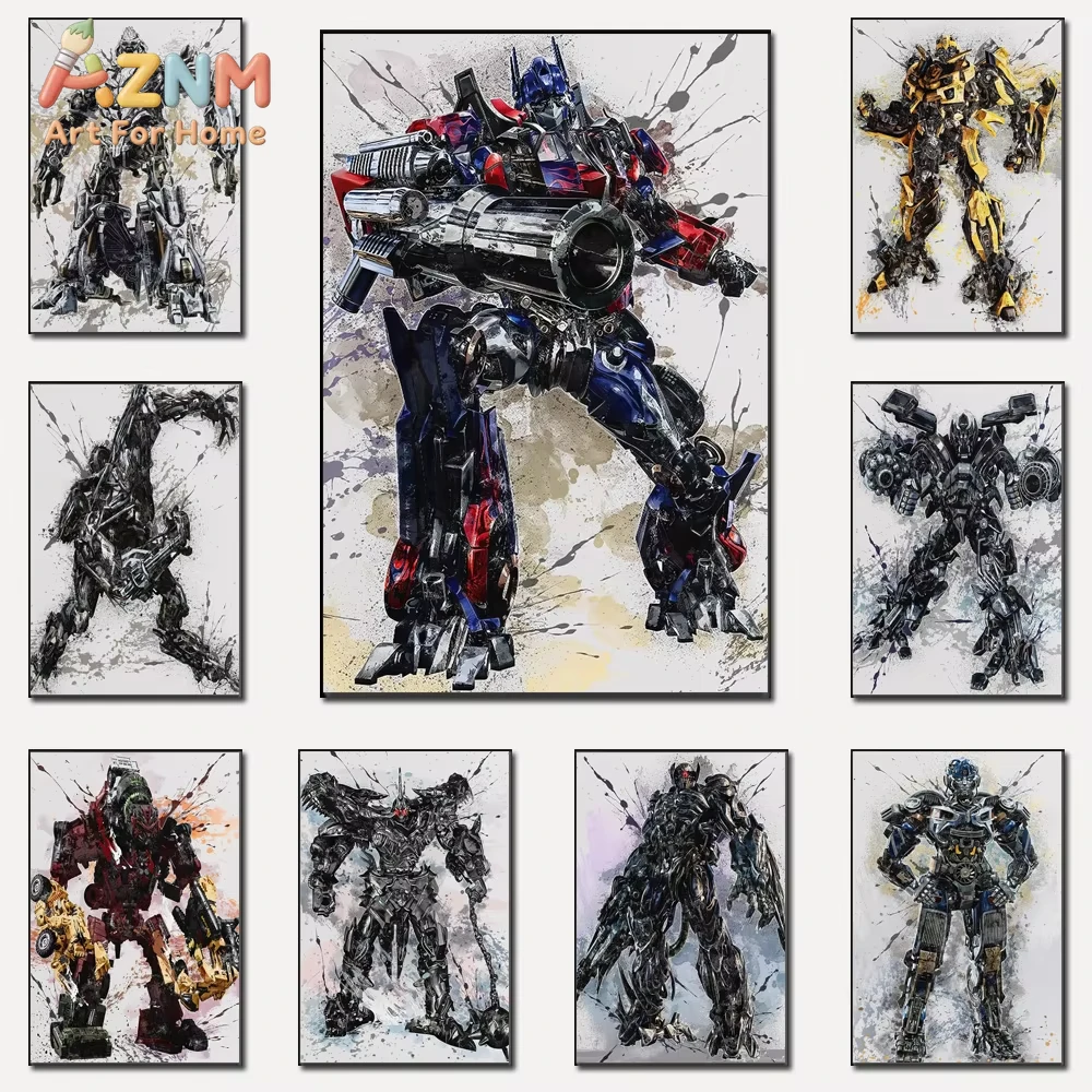 1 pieza, impresiones artísticas abstractas de acuarela, pintura en lienzo de Transformers, carteles decorativos de pared con diseño de robot Graffiti para sala de estar