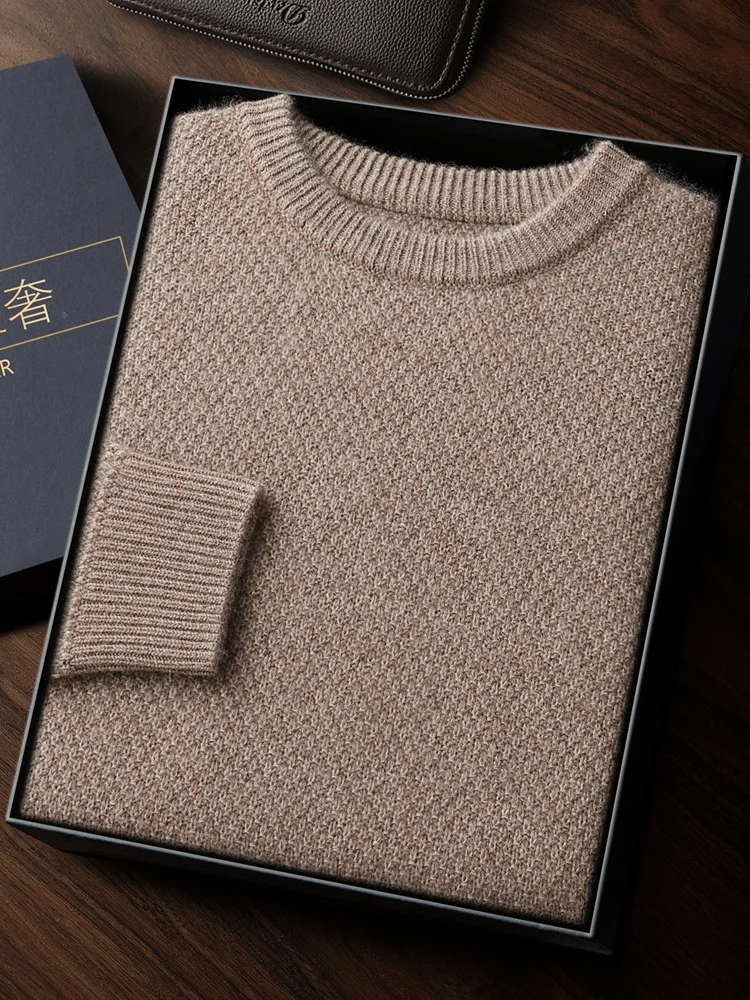 Trend Men's Knit Clothing O-Neck Pullover Autumn Winter 100% Cashmere Sweater Pullover 3 Strands Thicken Versatile Warm Sweater
