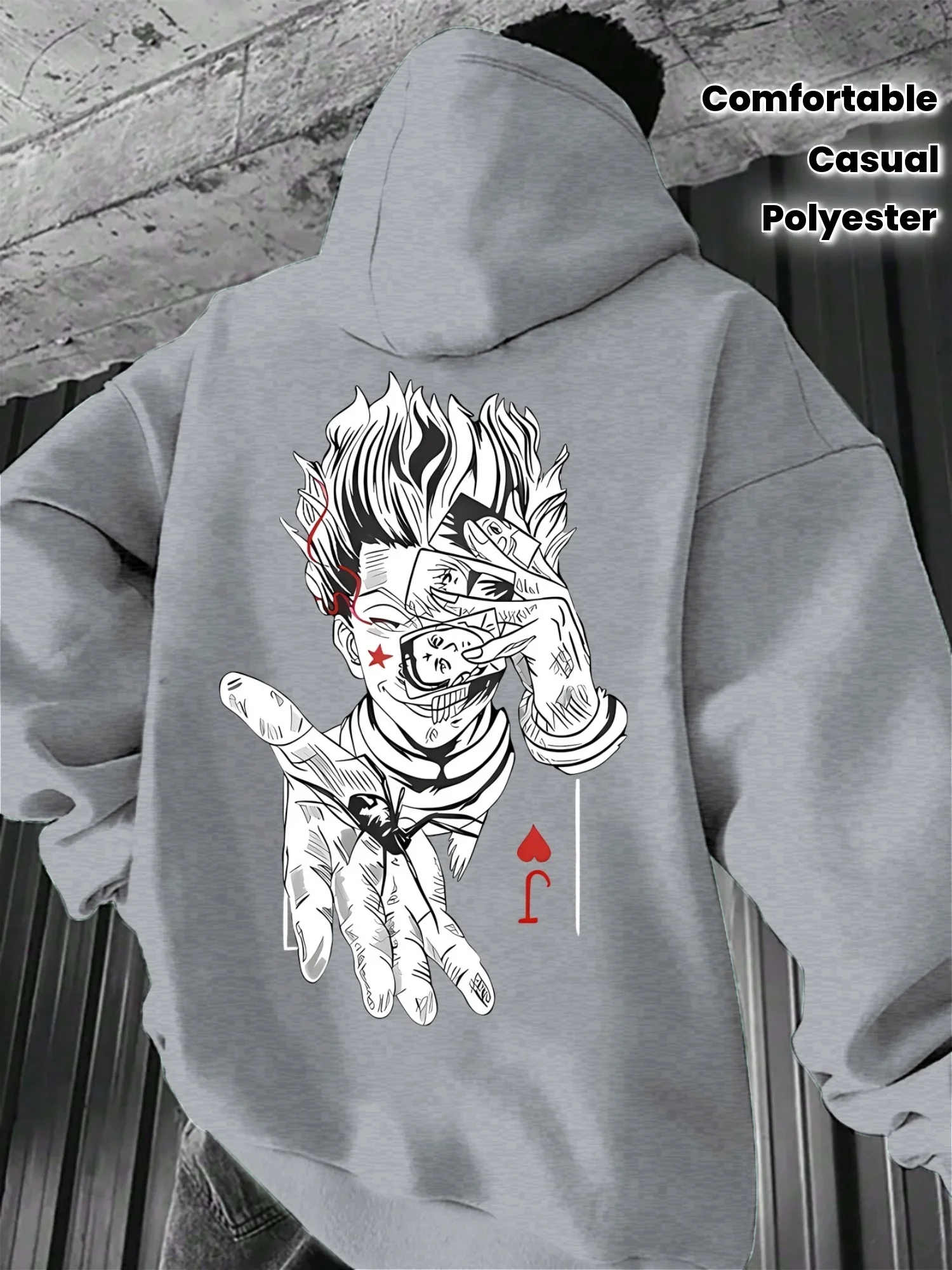 Herren Hunter X Hunter Anime-Hoodie mit Joker-Logo auf der Rückseite, Gothic-Street-Style, Herbst- und Winter-Pullover. – Detail 13