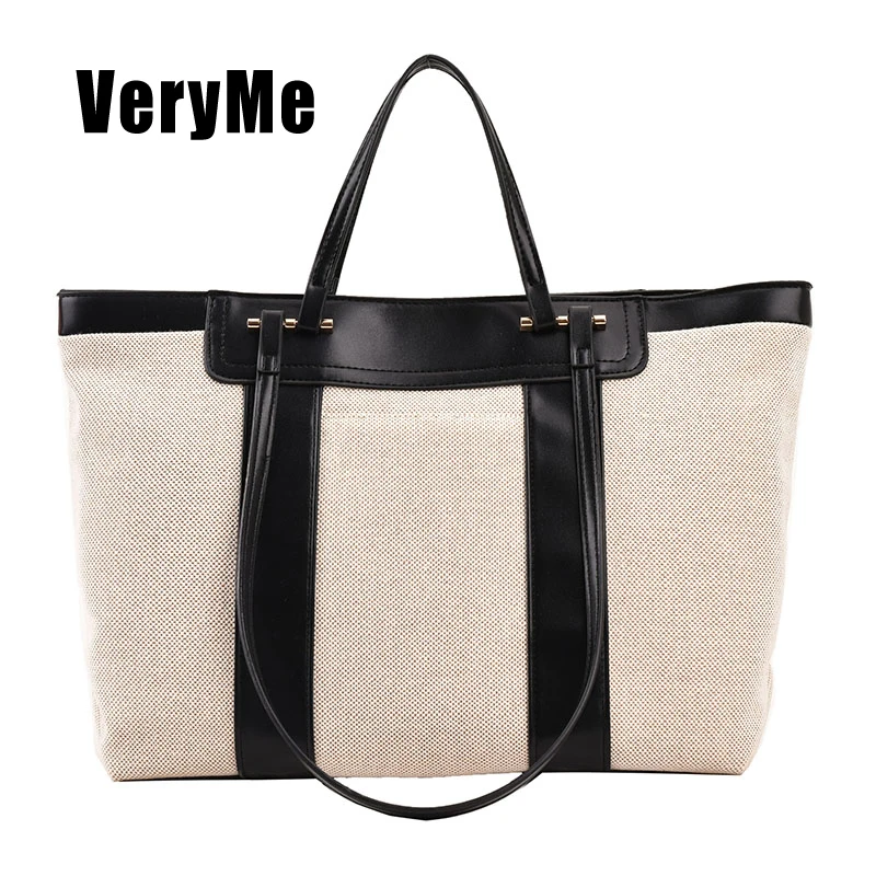 VeryMe Large Capacity Pu Leather Canvas Female Shoulder Bag Quality Ladies Travel Shopping Pack For Women Fashion Design Handbag