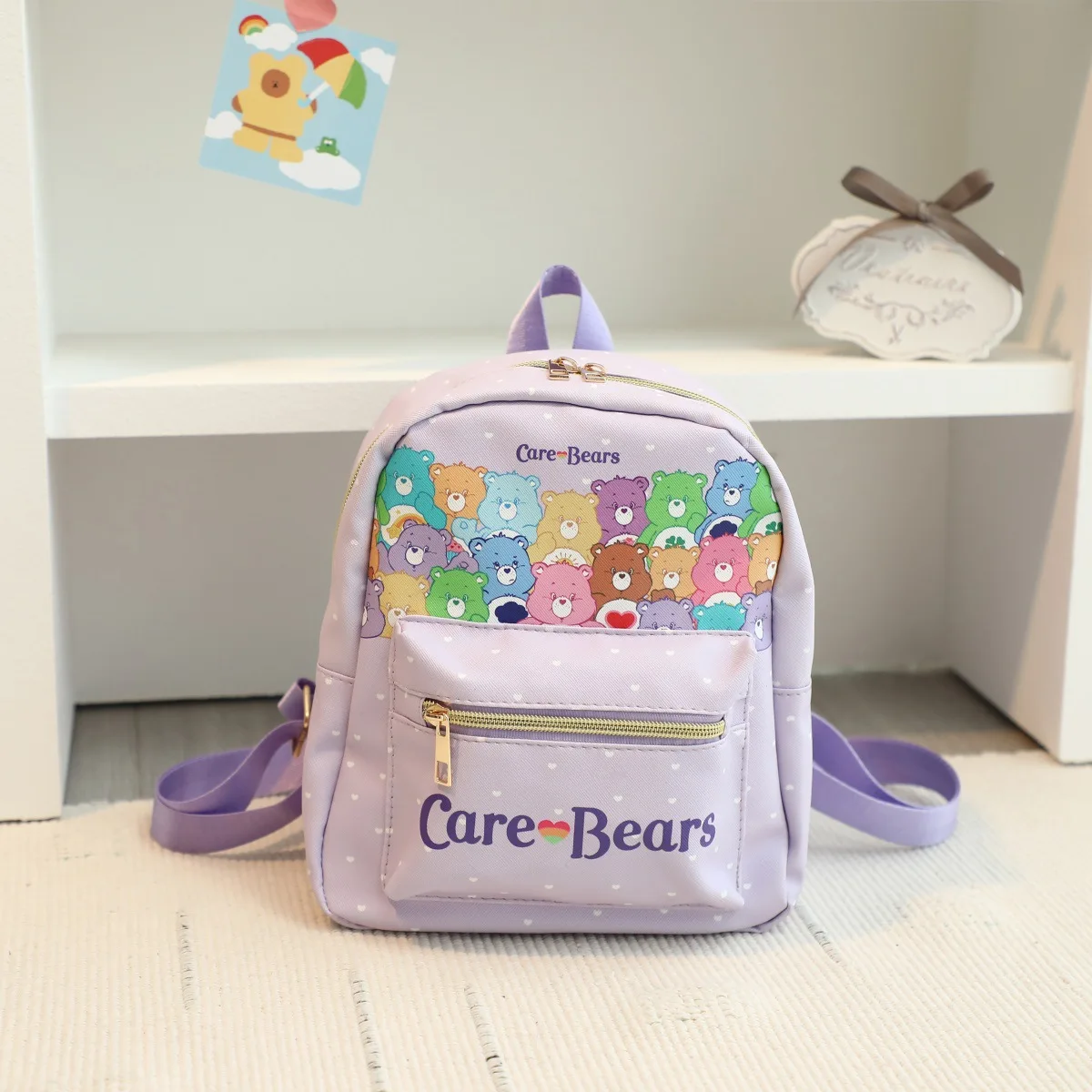 Care Bears Backpack Children\'s Kindergarten School Bag Rainbow Bear Girls Casual Cute Printed Leather Waterproof Large Capacity