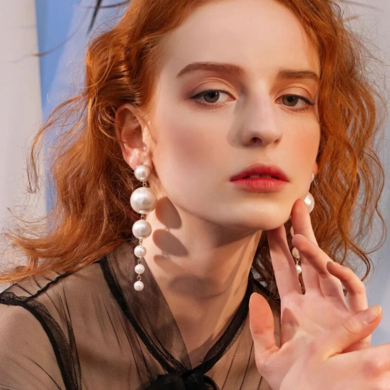 Hot selling European and American imitation pearl tassels versatile fashion trendy brand temperament earrings for women