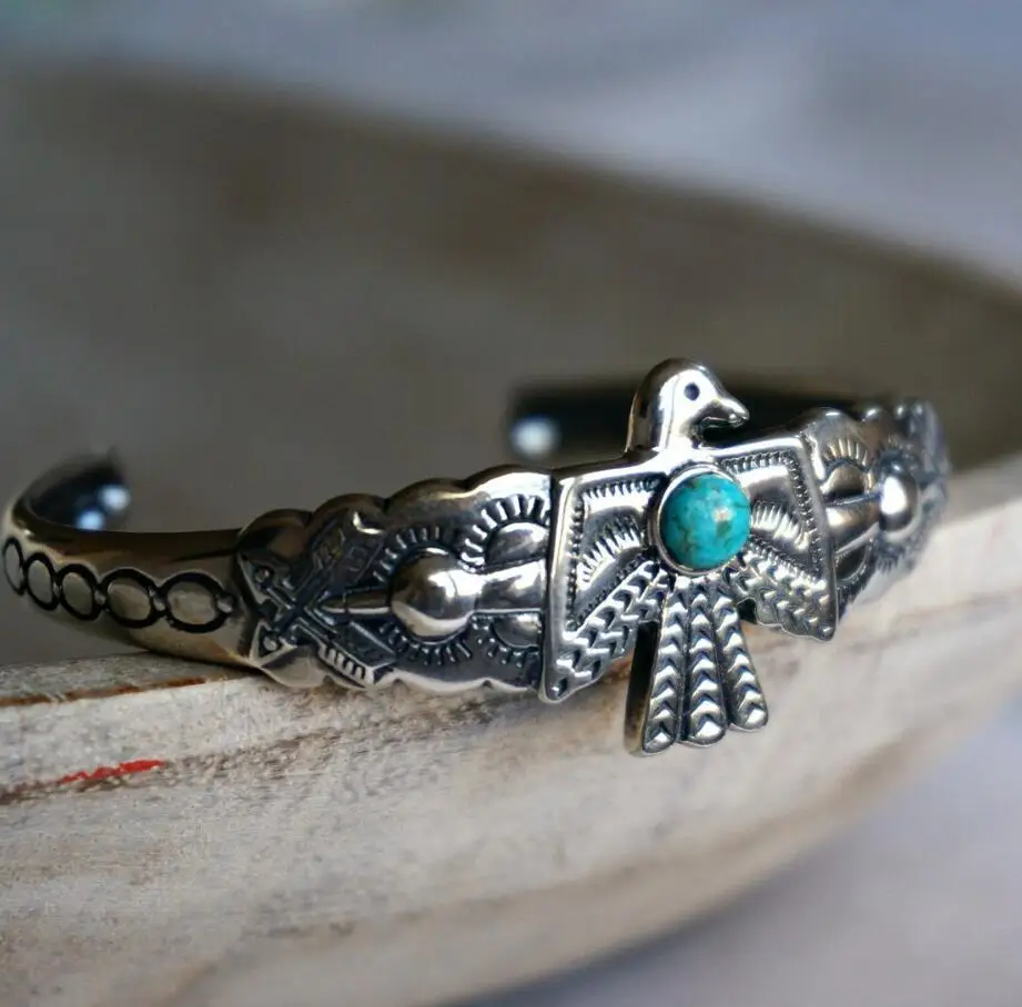 Thunderbird Birds Turquoise Bracelet Bangle Cuff Gemstone Jewelry for Women Native America Western Thunderbird Cuff Bracelet