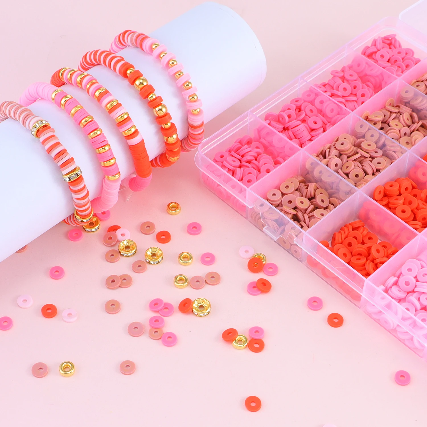24 Grid Clay Beads/Alphabet Beads Bracelet Making Kit Includes Loose Beads and Strings for DIY Jewelry Crafts for Girls.