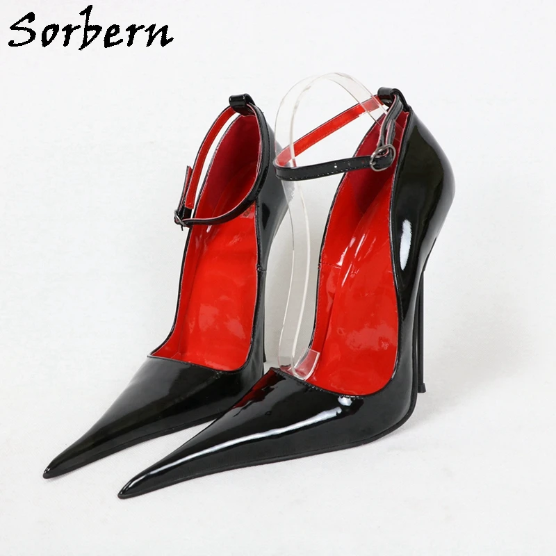 

Sorbern Genuine Leather 16Cm Stilettos Women Pump Long Pointy Toe Metal High Heels Party Footwear Ankle Strap Custom Colors