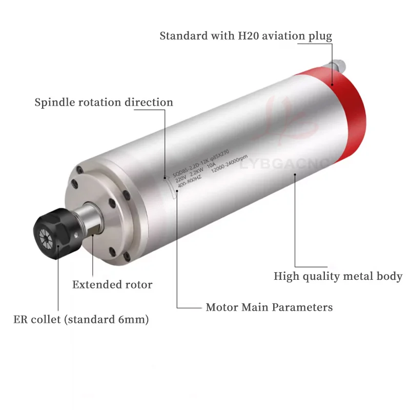 LY 2.2KW スピンドルモーター 85 直径 12000RPM 高速水循環冷却スピンドルフライスおよび彫刻機用