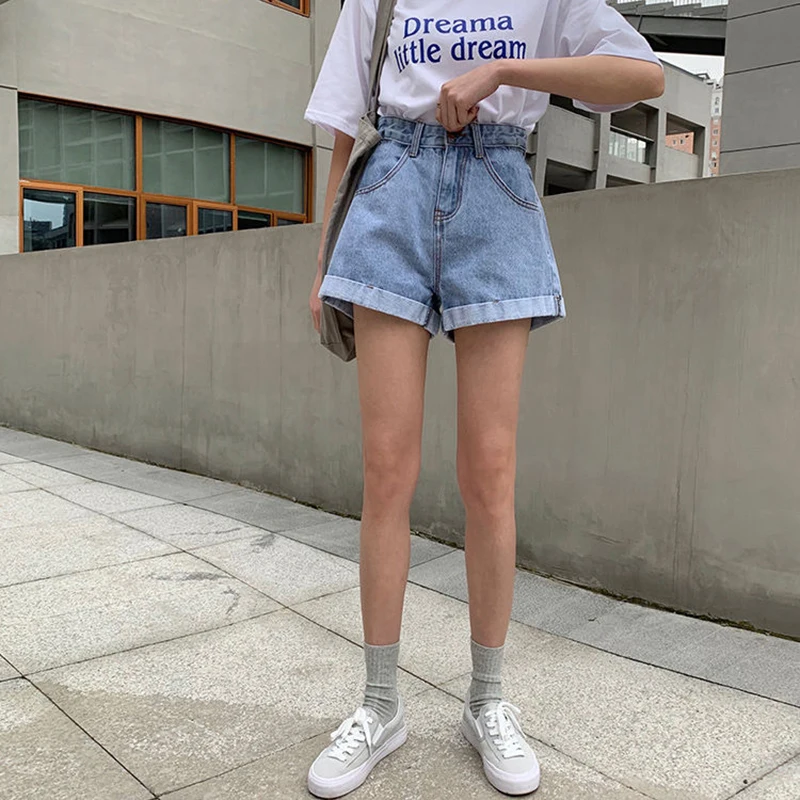 

Women's Denim orts High Waist A-Line Loose Fit Summer Hot Pants Trendy Outerwear Bla Autumn Winter Slimming Effect