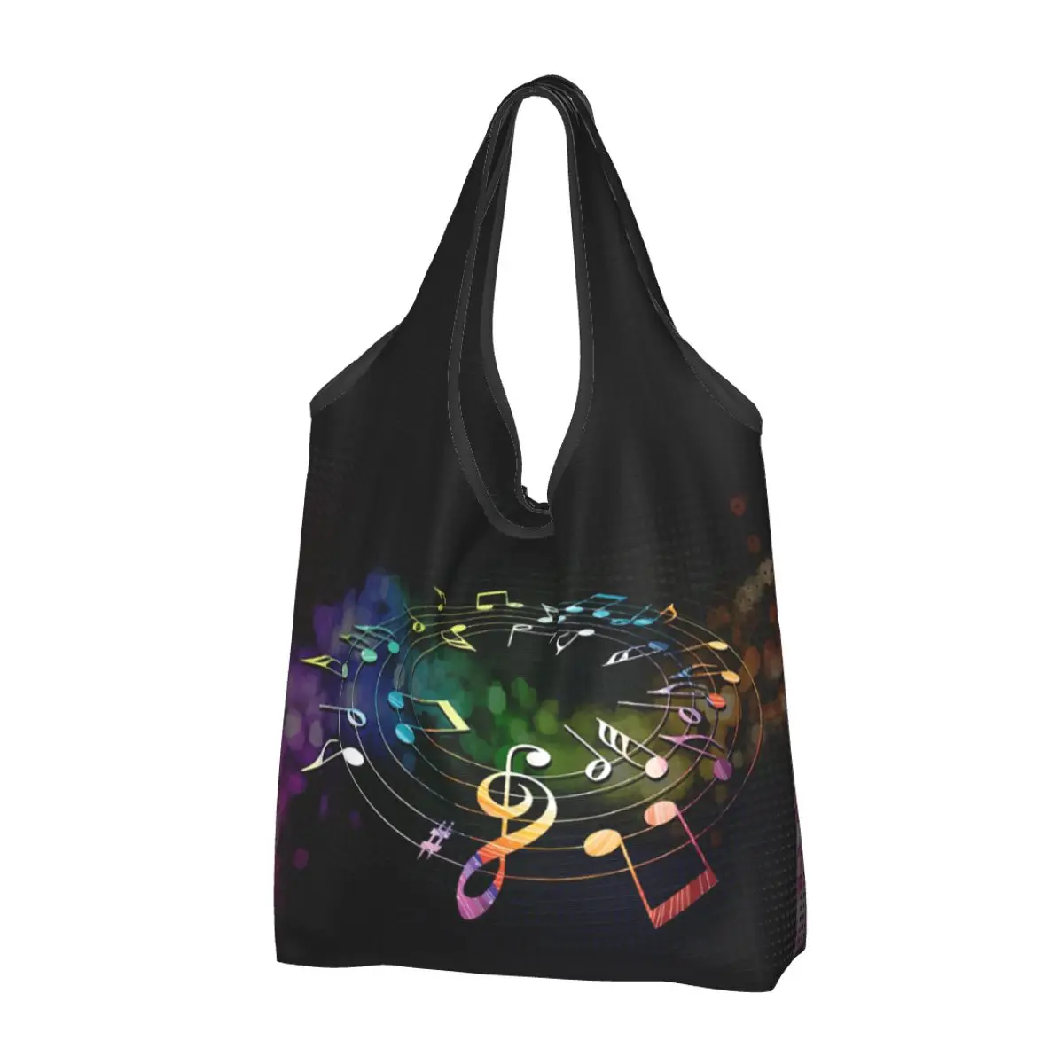 

Funny Musical Notes Shopping Tote Bags Portable Colorful Pop Song Notes Groceries Shoulder Shopper Bag