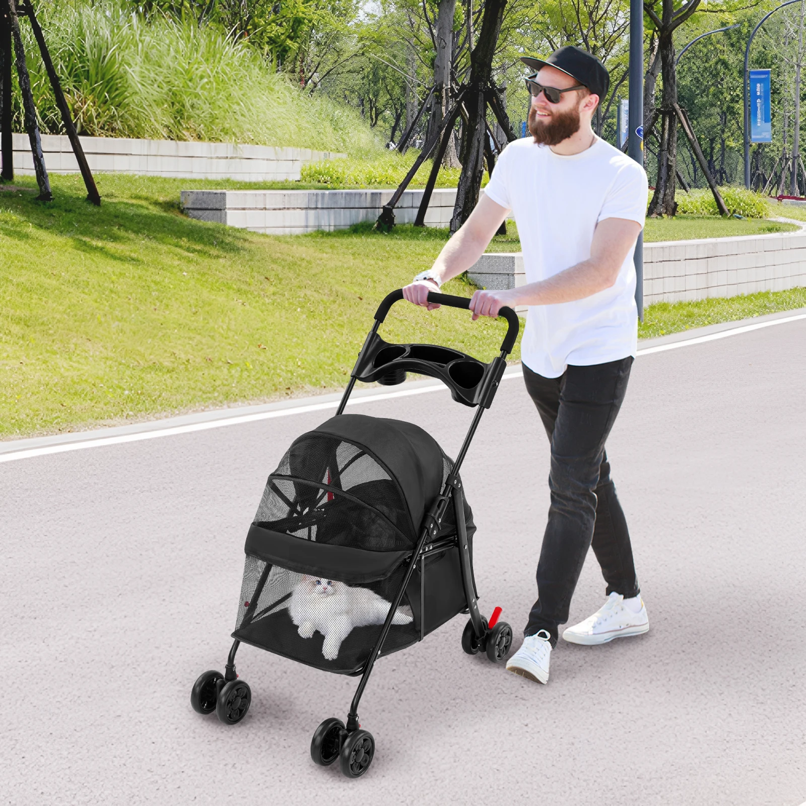 

For Small To Medium Dogs and Cats 27.2*19.3*38.2in Foldable Black Assembly Pet Travel Cart Multifunctional Pet Cart