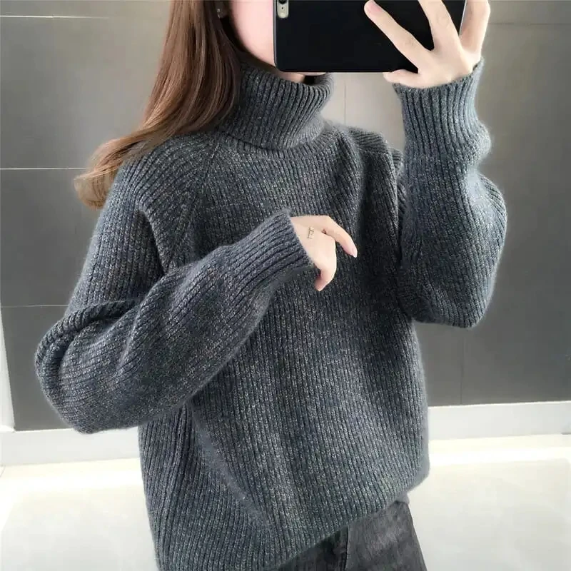 High Neck Sweater Women Autumn Winter Paired With Thicken Knit Base Pullover Female 2023 New Loose Korean Warm Sweatershirt