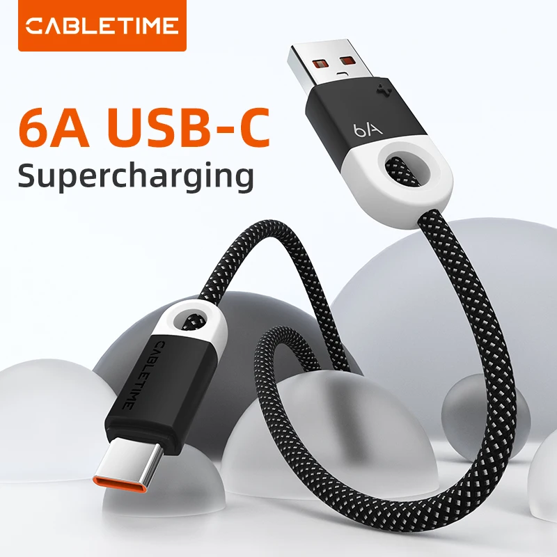 CABLETIME USB C 6A Cable ultra fast charging type c 100W Phone Cable 6A USB A to Type c For Huawei Xiaomi Samsung data cable