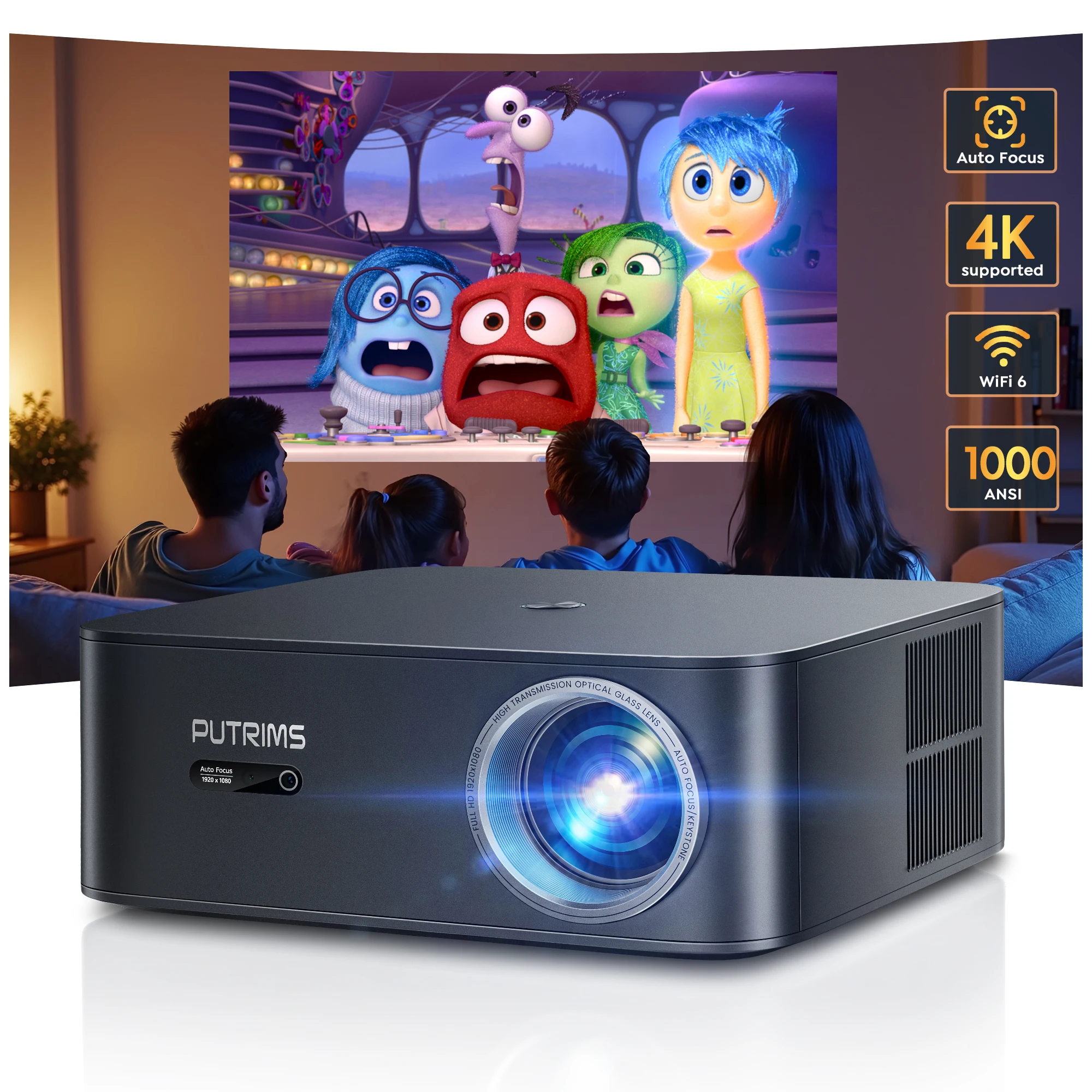 FHD 1080P Projector Bluetooth WiFi Projector Netflix Officially & AI Auto Focus 1000 ANSI 30000 lumens Auto-focus 4K Support