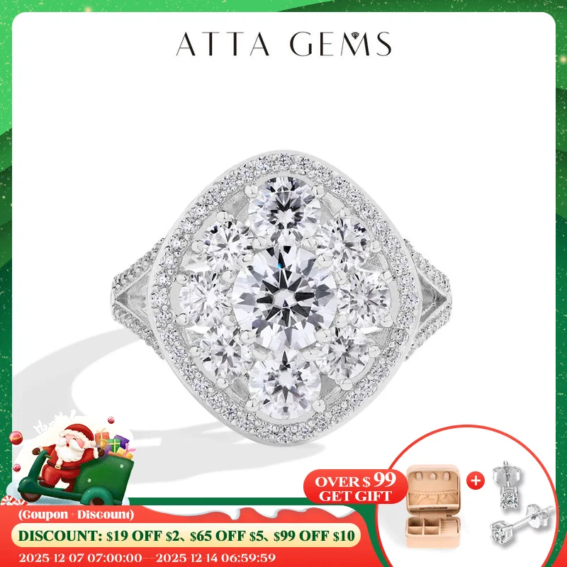 

ATTAGEMS 3.38CTW Round Cut Moissanite Rings for Women S925 Silver 18K Gold Plated Handmade Wedding Bride Fine Jewelry Gifts New