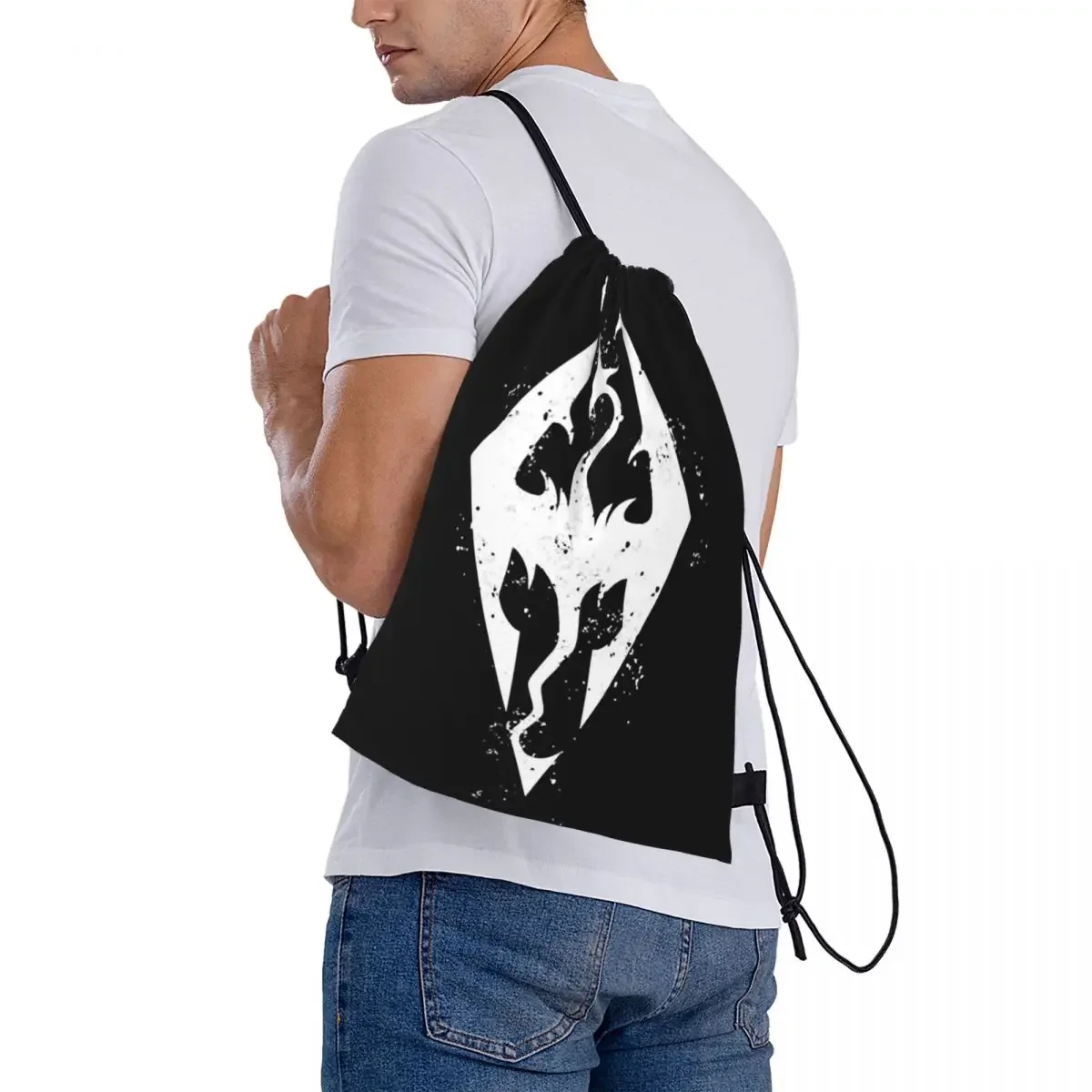 Logo Of Skyrim-mochila con cordón para hombre y mujer, bolsa deportiva con bolsillo, ideal como regalo perfecto, para la escuela