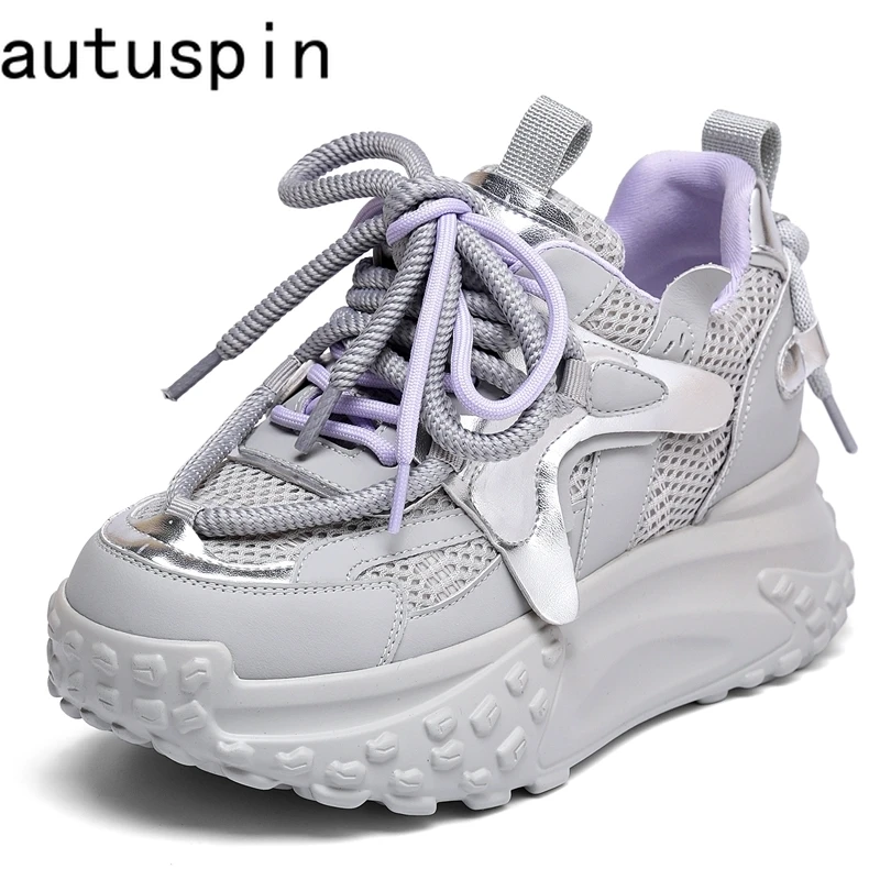 

AUTUSPIN 5cm 6cm Women Chunky Sneakers for Women Outdoor Leisure Summer Breathable Comfy Flats Sports Shoes Woman Size 34-40