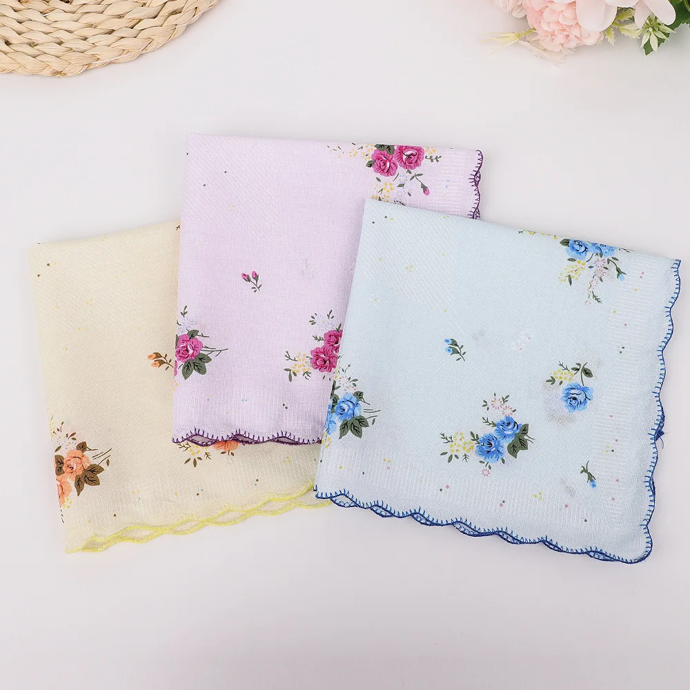 Women's Nostalgic Cotton Handkerchiefs, 3Pcs