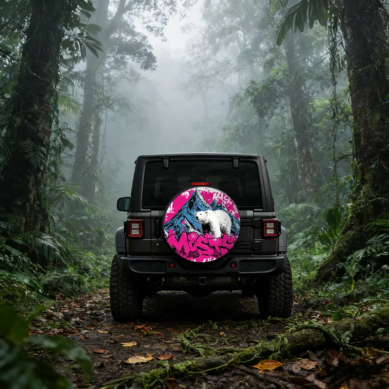Polar Bear Street Art Spare Tire Cover Custom Mountain Graffiti Tire Protector Accessory