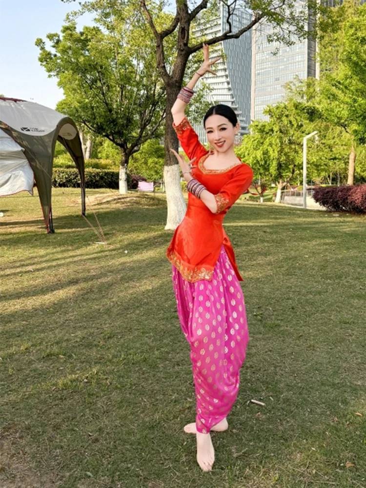 Indian Dance Pants Practice Clothing Professional Oriental Classical Dance Pink Pants Belly Dance Training Trousers DQL10757