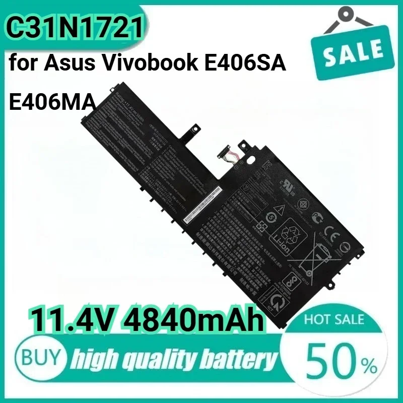 

New C31N1721 11.4V 56Wh 4840mAh Laptop Battery for Asus Vivobook E406SA E406MA L406MA L406SA 3ICP4/59/134 E406MA-0073GN5000.