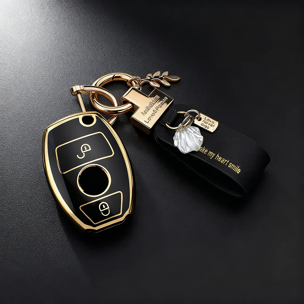 Soft Car Key Case Cover for Mercedes Benz E/C/G/M/R/S Class - Fit W204 W212 W176 GLC CLA GLA AMG 2 Buttons Protective Shell