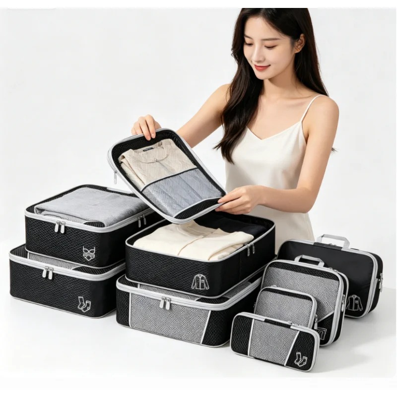 Household Travel Expandable Mesh Compression Storage Cube Bag Luggage Organizer Pouch For Trip Daily Storage Gear