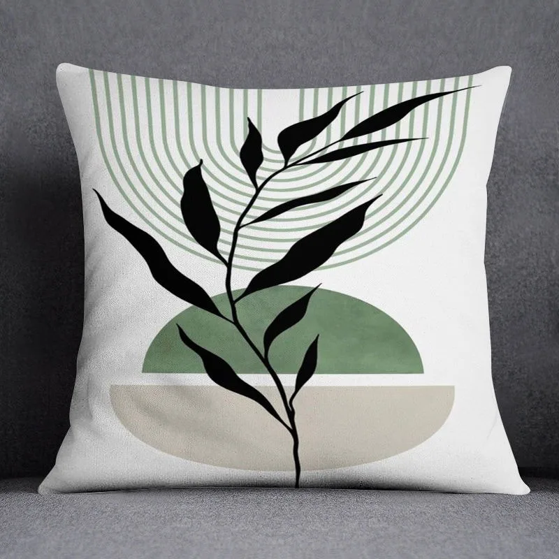 Boho Botanical Geometric Throw Pillow Cover - Green Leaf Abstract Home Decor
