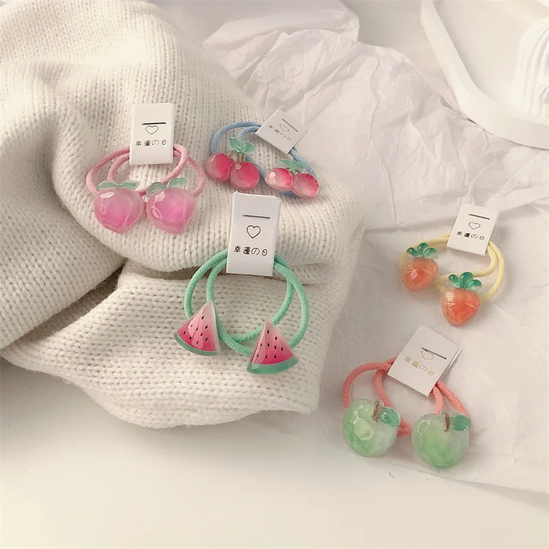 Kids Carrot Hair Ties 5 Pair Non Slip Elastic Hair Bands for Girls Soft Fruit Hair Accessories Toddler view 3
