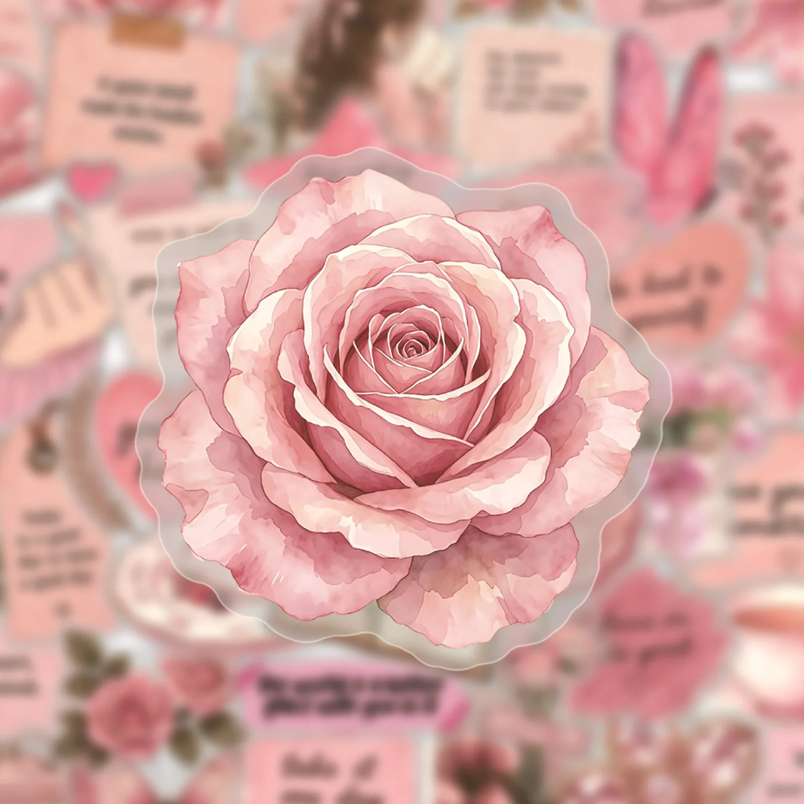 50 Stück transparente, vintage-rosa, inspirierende Aufkleber, ästhetisch, DIY, Scrapbooking, Handyhülle, Kawaii, Mädchen, Dekoration, Aufkleber, Spielzeug – Detail 3