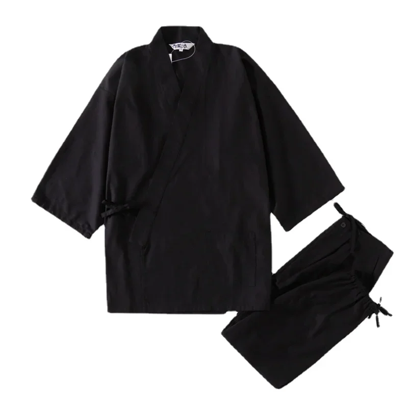 

Men's Japan Kimono Cotton 100% Samue Sushi Chef Uniform Japanese Monk Wear Gardening Workwear Pajamas Suit Dressing Gown