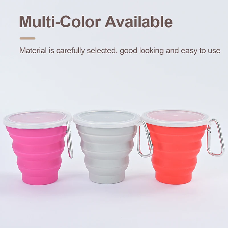 1Pc 200ml Portable Silicone Water Cup Retractable Folding Cup with Lid Collapsible Drinking Cup Outdoor Travel Coffee Handcup