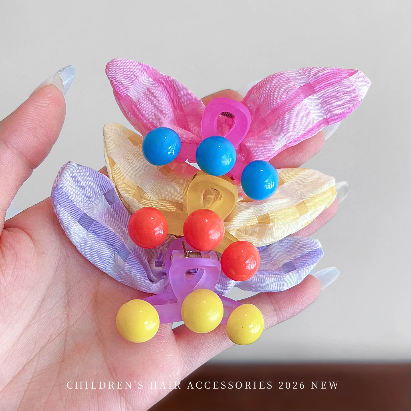 3 Stück/Set Neue karierte Tüll-Haarspange mit Hasenohren und Schleife für Mädchen und Kinder, süße Cartoon-Haarspange, die das Haar nicht verletzt, rutschfester Pferdeschwanzhalter, Zubehör – Detail 6