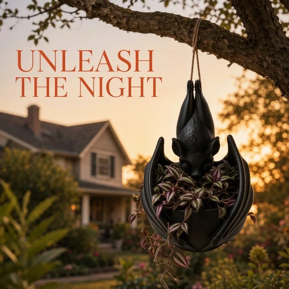 Bat Shaped Bat Hanging Planter Gothic Style with Hanging Rope Hanging Flower Pot Plastic Hanging Plant Container Halloween Decor