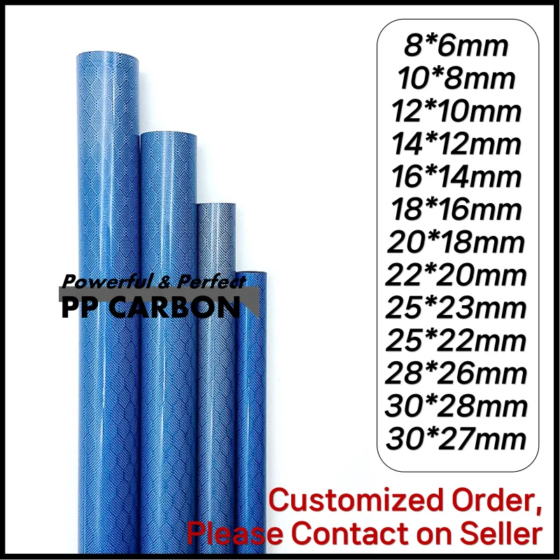 1000mm Colored Carbon Fiber Tube for RC Airplane Parts Glossy Honeycomb Blue Weave 3K High-Strength Hardness Composite Material