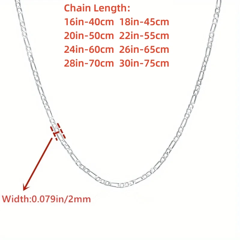 925 Sterling Silver 2mm Width Figaro Chain Necklace for Women Men\'s Jewelry High Quality