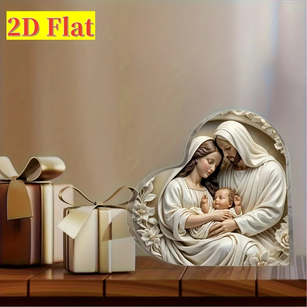 Elegant 2D Acrylic Nativity Scene Tabletop Decor, Christian Christmas Manger Gift for Home Office Holiday