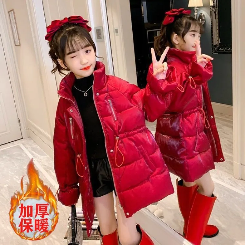 

2023 New Winter Teenager Long Style Girls Jacket Keeping Warm WIndbreaker Coat For Girl Tall Collar Children Outerwear 5-14Year