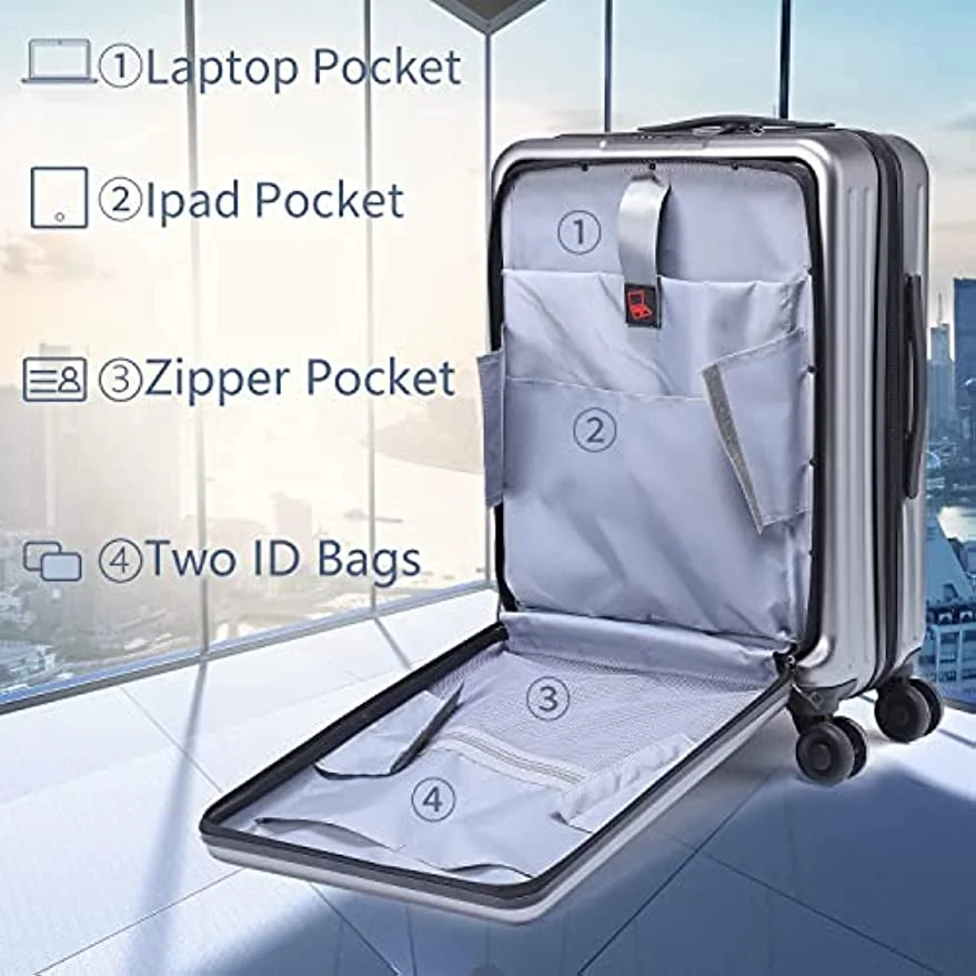 20'' Carry On Luggage with Front Laptop Compartment, Lightweight Hardshell with TSA Lock, YKK Zipper & Spinner Wheels, Gray