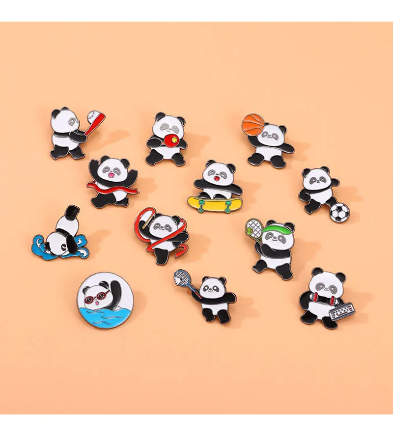 Panda brooch sports series cute giant panda cartoon badge badminton table tennis pin badge-