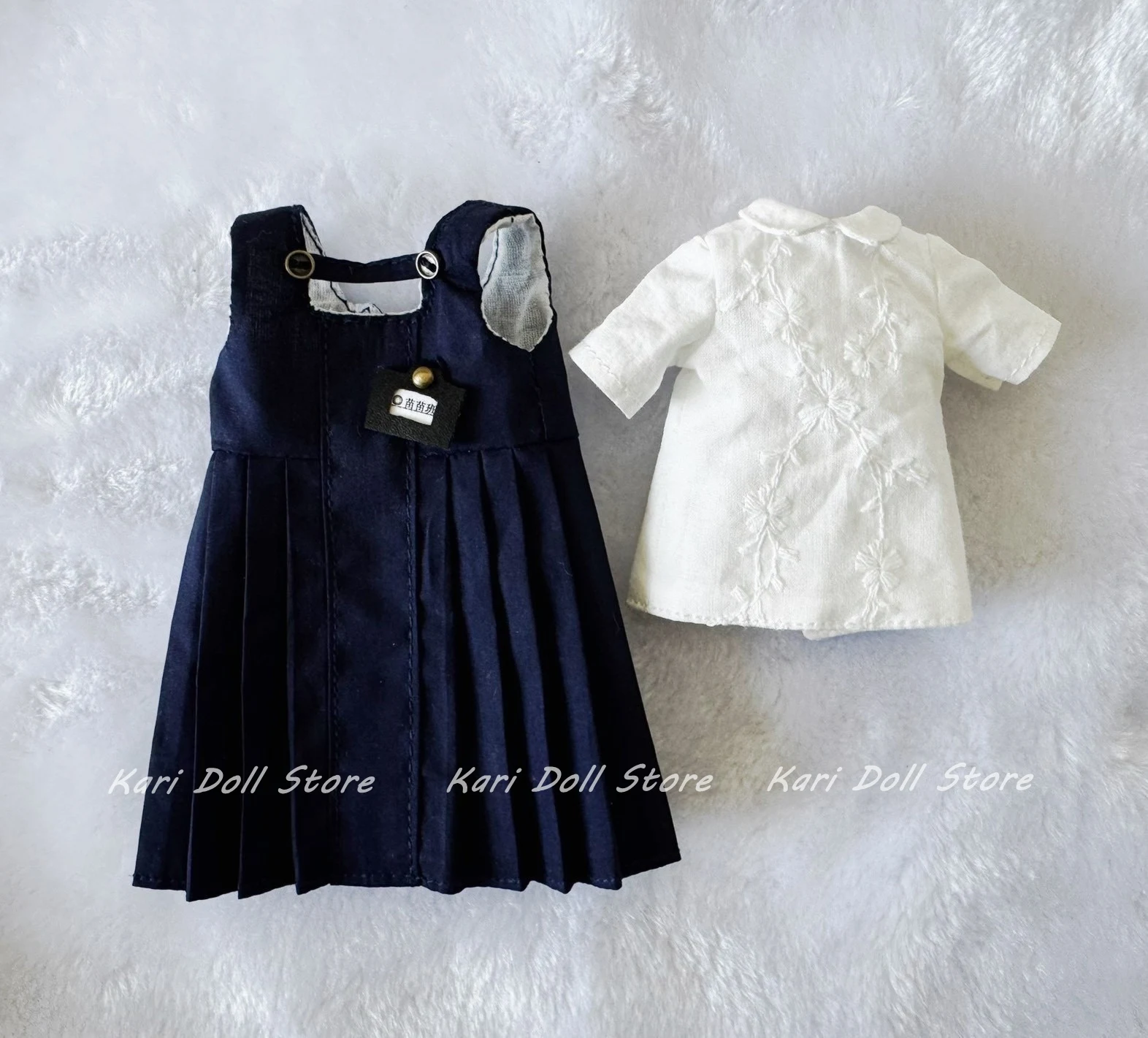Kari poppenkleding en rokken Geborduurde witte zwarte schooluniform rokset met korte mouwen voor Landazz Landoudou Doll